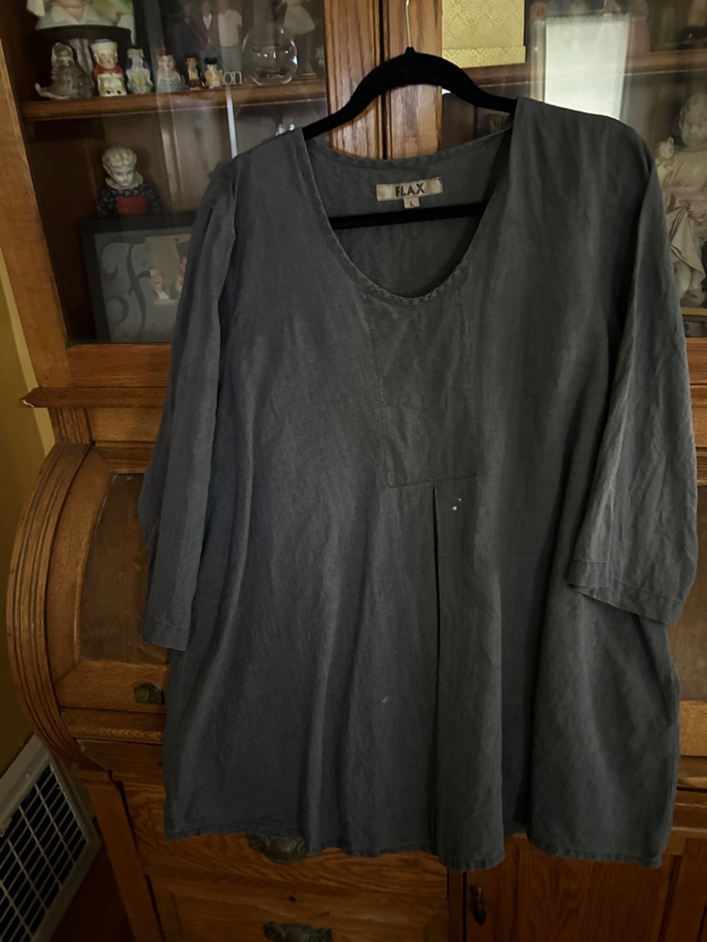 L Flax pullover tunic top grey in color